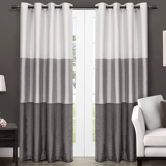 Exclusive Home Chateau Striped Faux Silk Grommet Top Curtain Panel Pair, 54"x108 - Picture 6 of 8